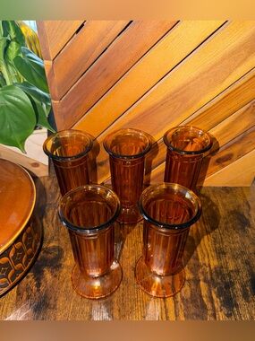 Set of 6 Vintage Amber parfait imperial glass old Williamsburg collection